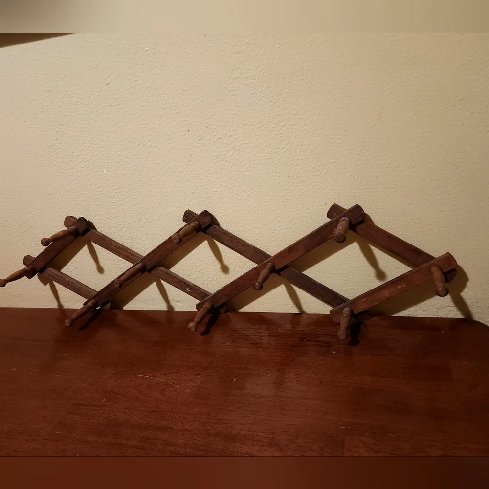 Vintage 1960's Adjustable Wooden Wall Rack Hooks